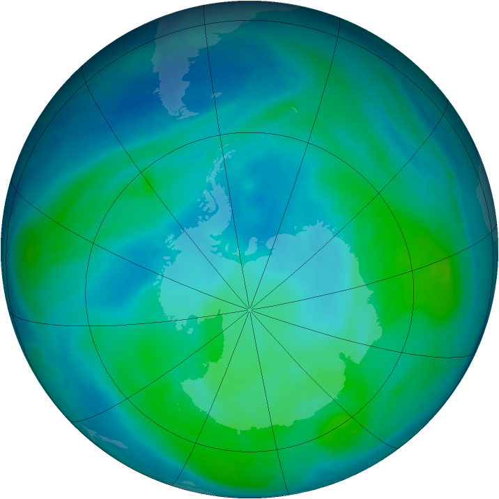Antarctic ozone map for 30 January 2008